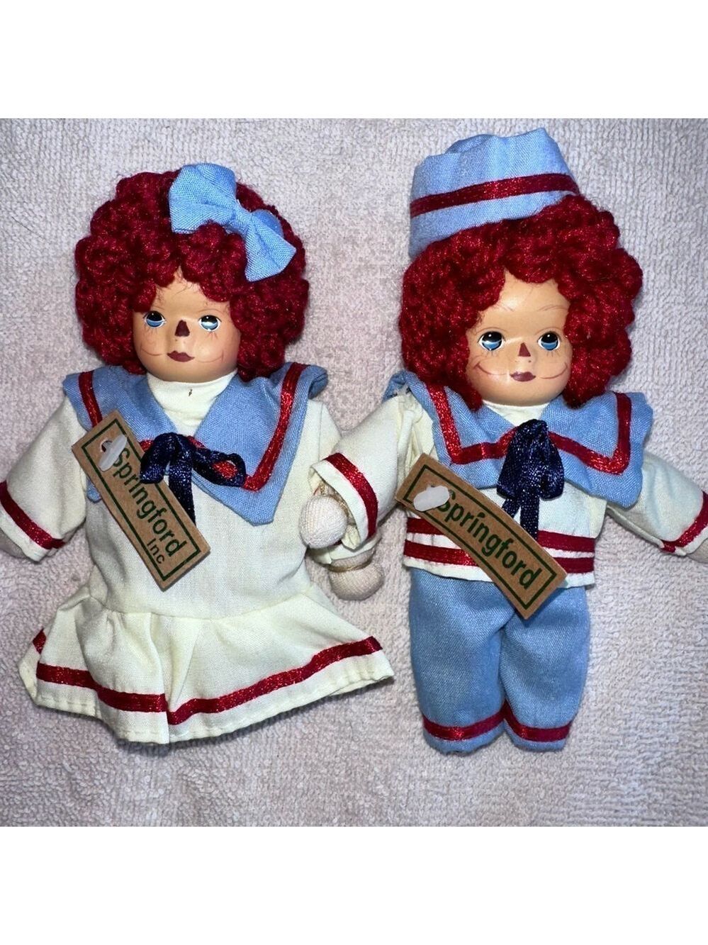 NOS Vintage Springford Raggedy Ann & Andy Porcelain Face Sailor Outfit Doll Set